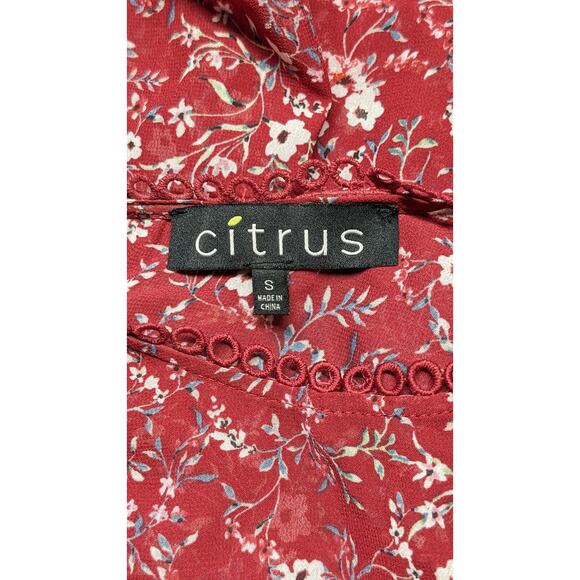 Citrus Tiered Ruffled Dress Floral Print Maroon Smocked Waist Sleeveless Small - Picture 4 of 5